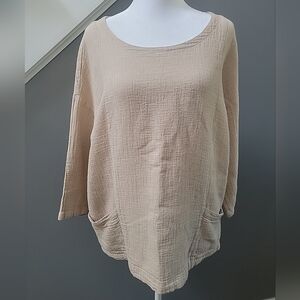 Eileen Fisher Rustic Organic Linen Cotton Doubleweave Shirt Gauzy Coastal